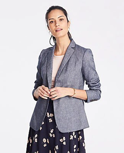 Ann Taylor The Petite Newbury Blazer In Piped Chambray In Blue Chambray