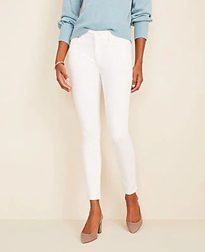 Ann Taylor Petite Curvy Frayed Sculpting Pocket Skinny Crop Jeans In White