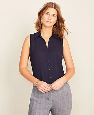 Ann Taylor Petite Sleeveless Essential Shirt In Night Sky