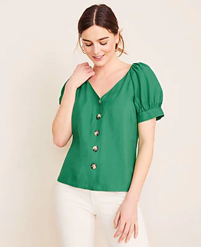 Ann Taylor Petite Puff Sleeve V-neck Top In Crystal Green