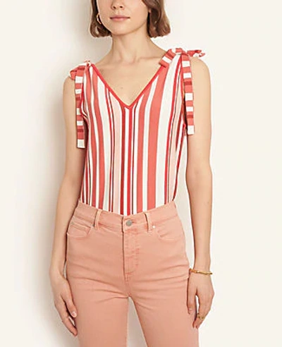 Ann Taylor Striped Tie Shoulder Sweater Tank In Hot Hibiscus