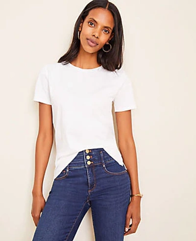 Ann Taylor Petite Cropped Pima Cotton Tee In White