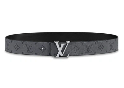 Pre-owned Louis Vuitton  Reversible Belt Initiales Monogram Eclipse Reverse 40mm Gray