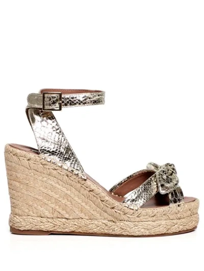 Tabitha Simmons Ross Snake-effect Wedge Sandals In Gold