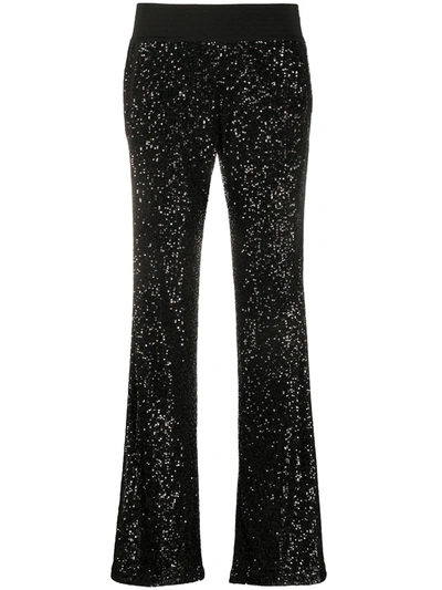 Balmain Sequin-embellished Flared Trousers In Navy