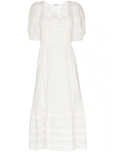 Reformation Norwich Lace Trim Cotton Midi Dress In White