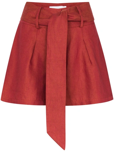 Bondi Born Tie-waist Linen Shorts In Red