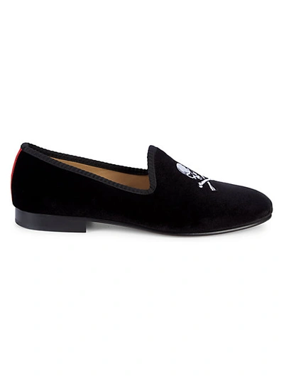 Del Toro Velvet Skull Slip-on Loafers In Black