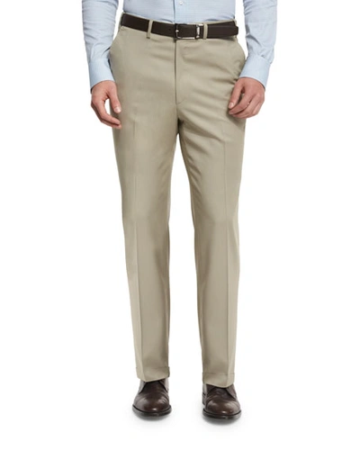 Brioni Phi Flat-front Cotton-cashmere Trousers, Tan