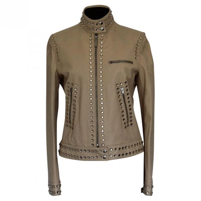 Pre-owned Moschino Leather Jacket In Beige