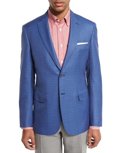 Brioni Check Two-button Sport Coat, Light Blue/red
