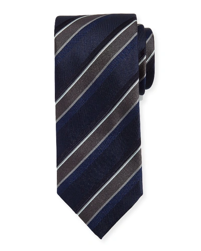 Brioni Textured Striped Silk Tie In Blue/gray