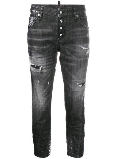 Dsquared2 Cool Girl Cropped Distressed Denim Jeans In Black