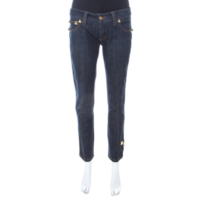 Pre-owned Philipp Plein Limited Edition Indigo Denim Rockstud Embellished Fitted Jeans M In Navy Blue