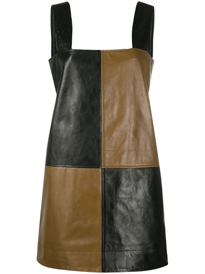 Ganni Patchwork Leather Minidress In Block Colour