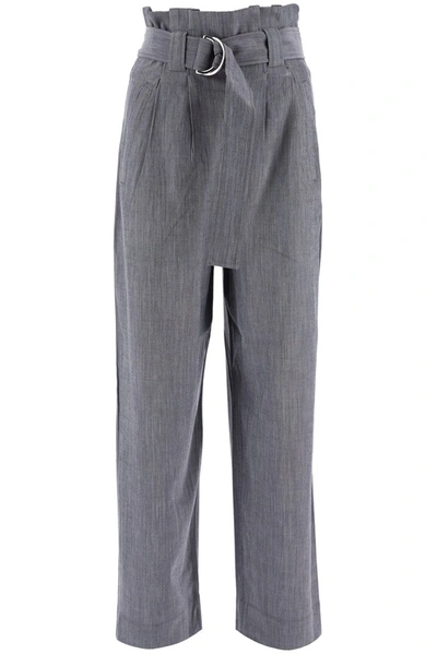 Ganni Melange Paperbag Trousers In Grey