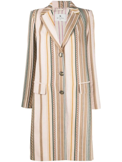 Etro Striped Longline Coat In Beige