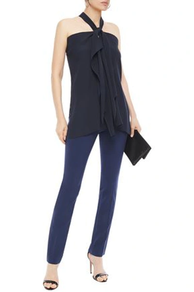 Roland Mouret Bow-detailed Draped Silk-seersucker Top