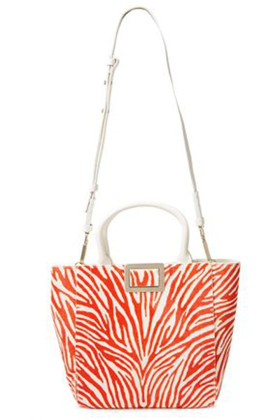 Roger Vivier Leather-trimmed Zebra-print Calf Hair Tote In Tomato Red