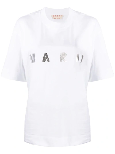 Marni White Cotton T-shirt In White,silver