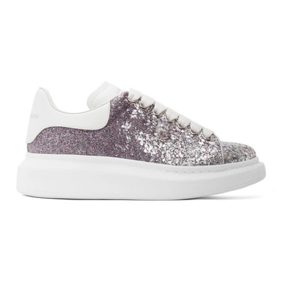 Alexander Mcqueen Silver & Purple Glitter Oversized Sneakers In White/multicolor