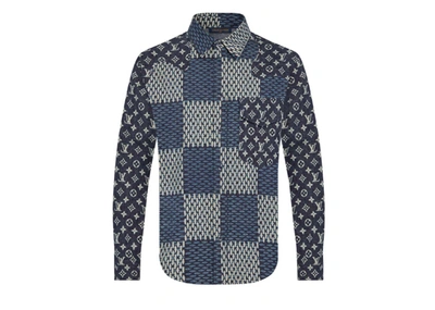 Pre-owned Louis Vuitton  X Nigo Mngm Waves Giant Damier Flannel Shirt Indigo