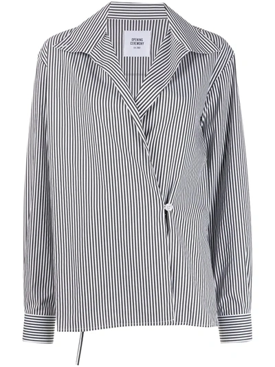 Opening Ceremony Box Logo Striped Wrap Shirt In White