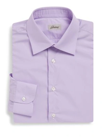 Brioni Solid Cotton Dress Shirt In Light Purple