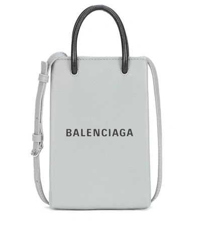 Balenciaga Shopping Phone Pouch Leather Tote In White