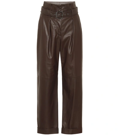 Brunello Cucinelli High-rise Wide-leg Leather Pants In Brown