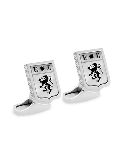 Zegna Sterling Silver & Black Enamel Lion Shield Logo Cufflinks