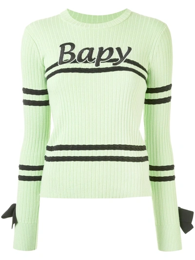 Bapy By *a Bathing Ape® Bow Detail Ribbed Knit Sweater In Green