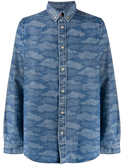 Ps By Paul Smith Camouflage-print Denim Shirt In Blue