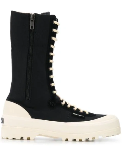 Superga X Paura Ridged Sole Combat Boots In Black