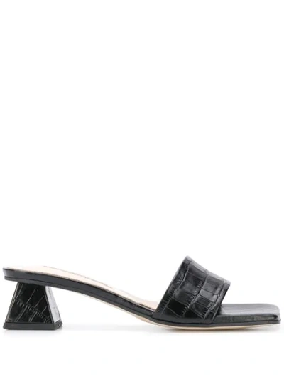 Yuul Yie Crocodile Effect Strappy Mule In Black