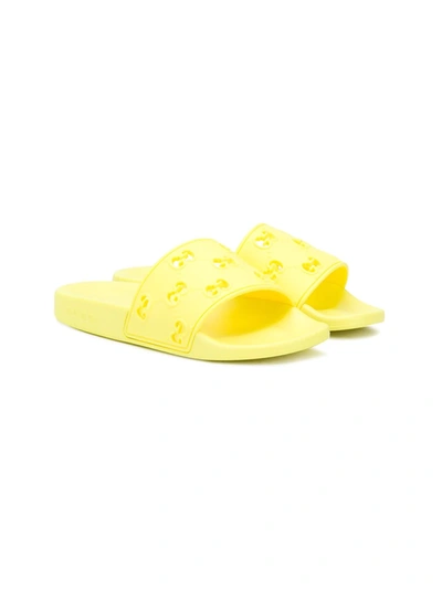 Gucci Kids' Cut-out Gg Slides In Yellow