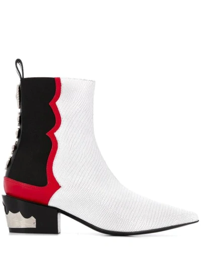 Toga Embossed Embellished Detail Boots In White