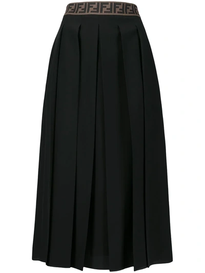 Fendi Ff Motif Detail Pleated Skirt In Black
