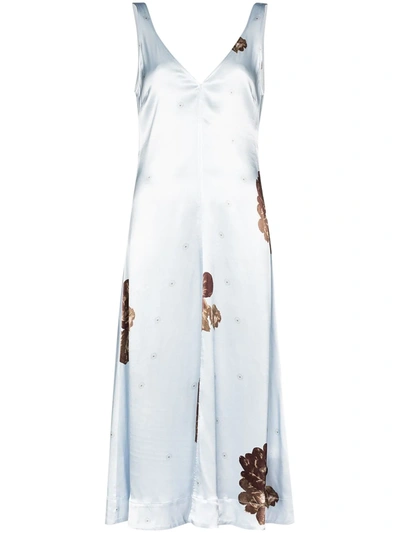 ganni floral silk slip dress Ganni Dress Printed Satin Ruched Long Slip