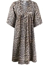 Ganni Leopard Print Cotton & Silk Dress