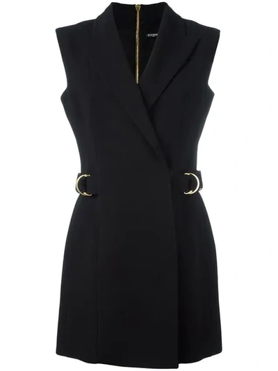 Balmain Sleeveless Wrap Front Dress In Black