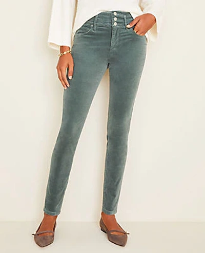 Ann Taylor High Rise 5-pocket Velvet Pants - Curvy Fit Size 00 Teal Storm Cloud Women's In Teal Storm Cloud