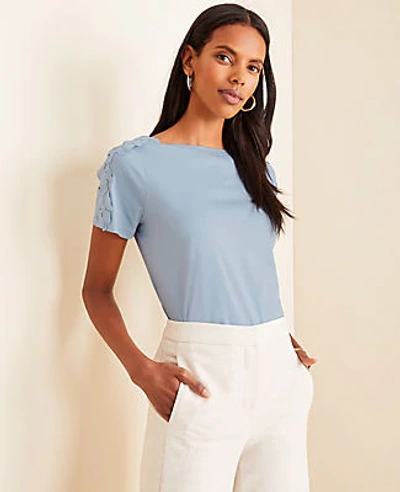 Ann Taylor Petite Lace Sleeve Tee In Summer Pool