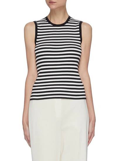 Theory Striped Ribbed Knit Tank Top In Deep Navy/ivory