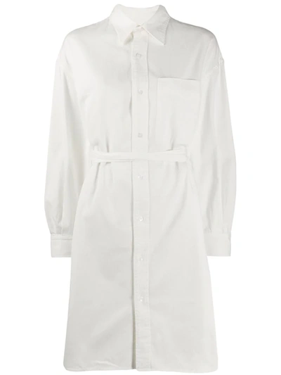 R13 Belted Oversized Button Up Shirt Dress In White