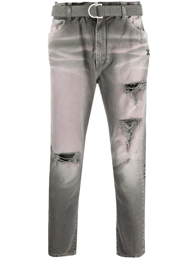 Off-white Belted Cropped Jeans In Grey