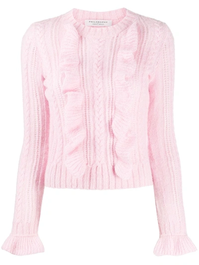 Philosophy Di Lorenzo Serafini Ruffle-trimmed Knitted Jumper In Pink