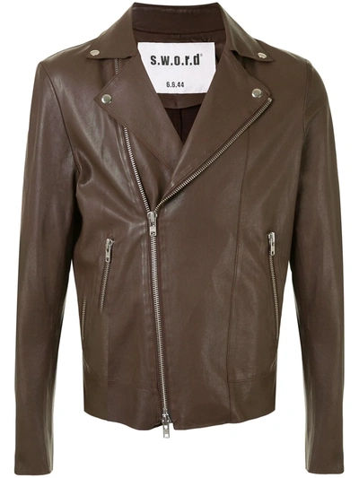 Sword 6.6.44 Zipped Leather Biker Jacket In Brown