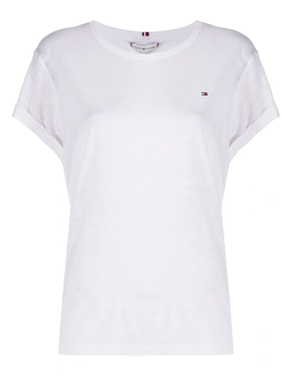 Tommy Hilfiger Logo Embroidered T-shirt In White