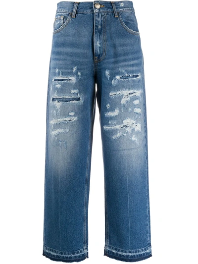 Pinko Womens Blue Madness Distressed Wide-leg High-rise Denim Jeans 28